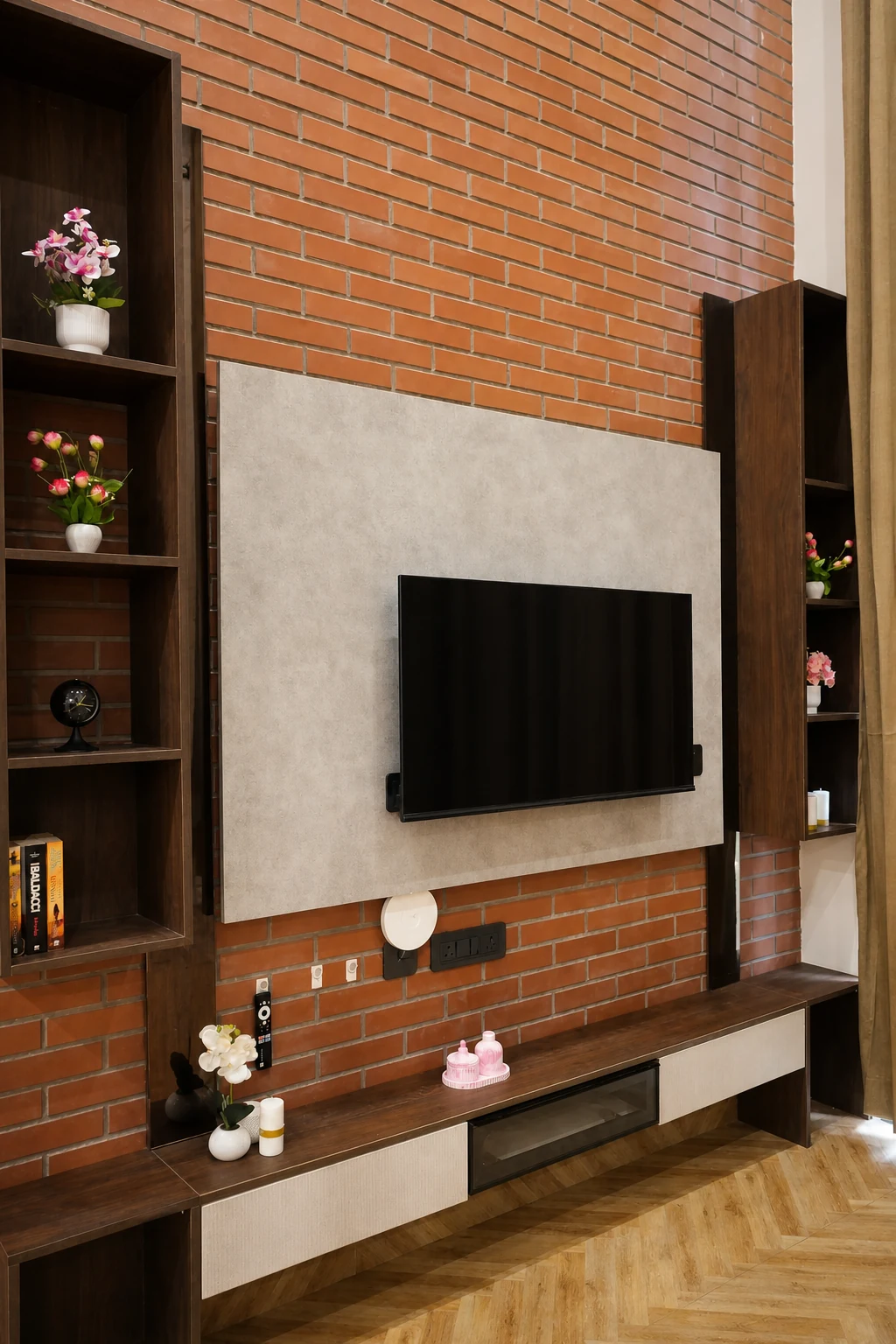 Detailed view of the television wall in the Loft Premium apartment