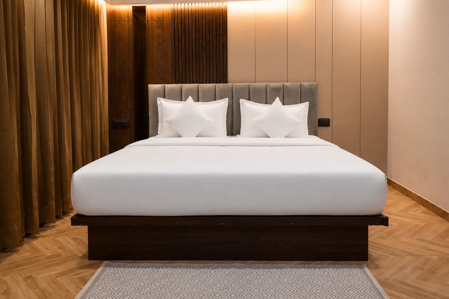 Detailed view of the bed in the 1BHK Premium apartment