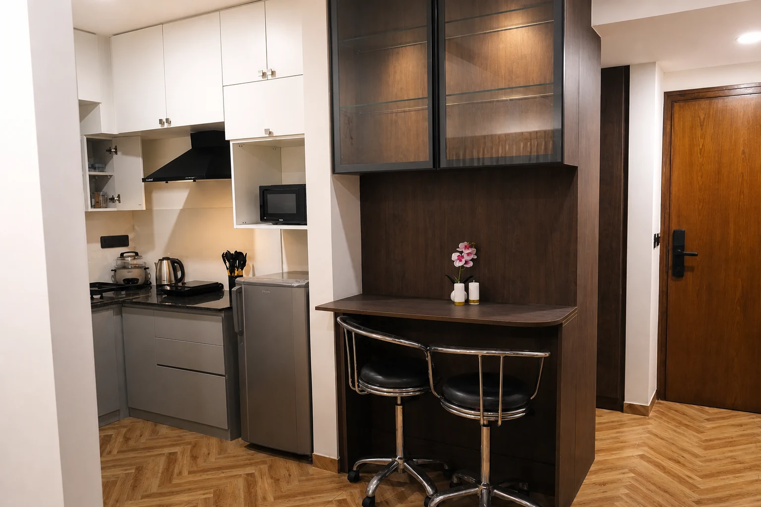 Dining counter beside the kitchen in the 1BHK Premium apartment