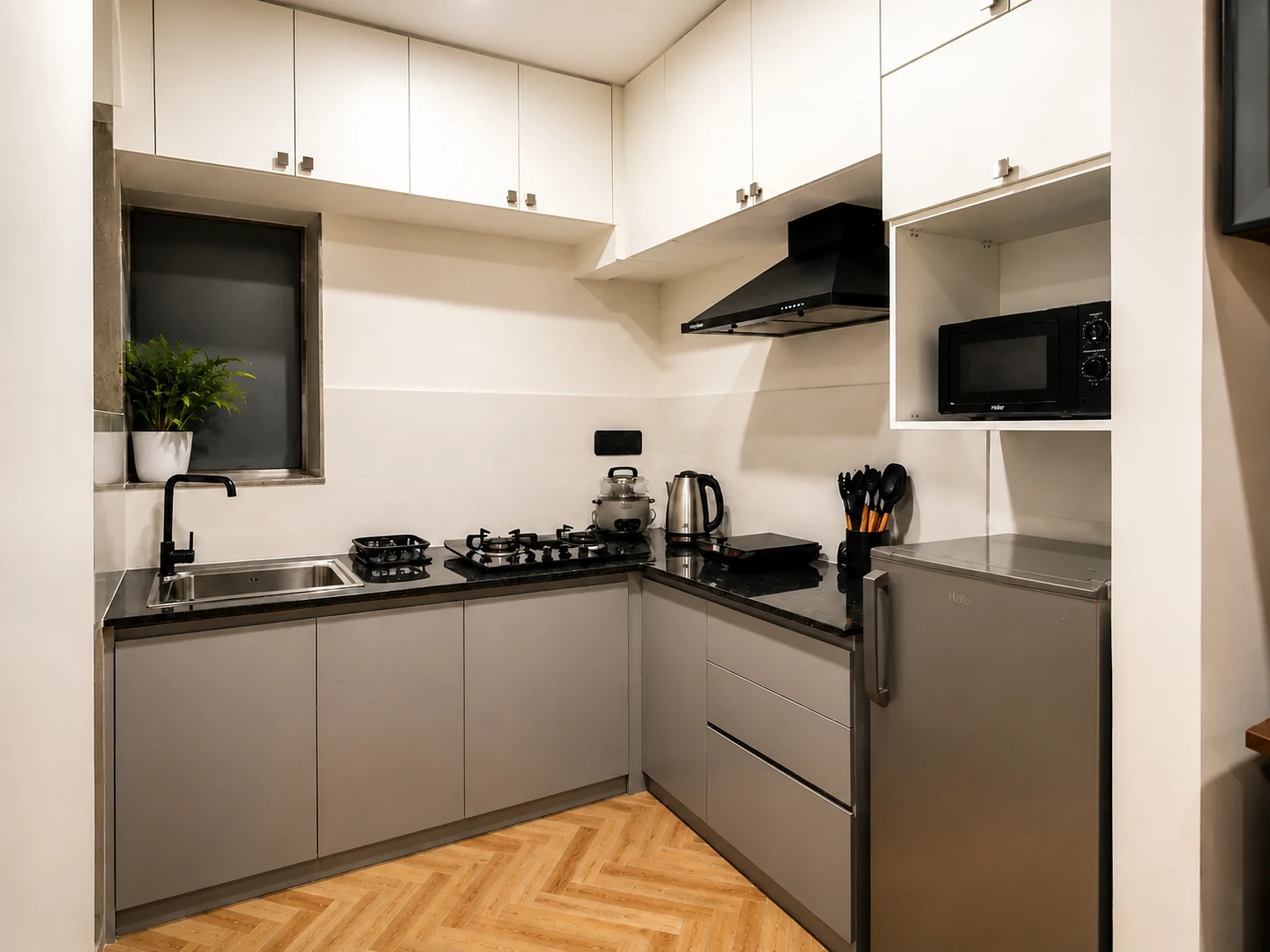 First side angle of the 1BHK Premium kitchen