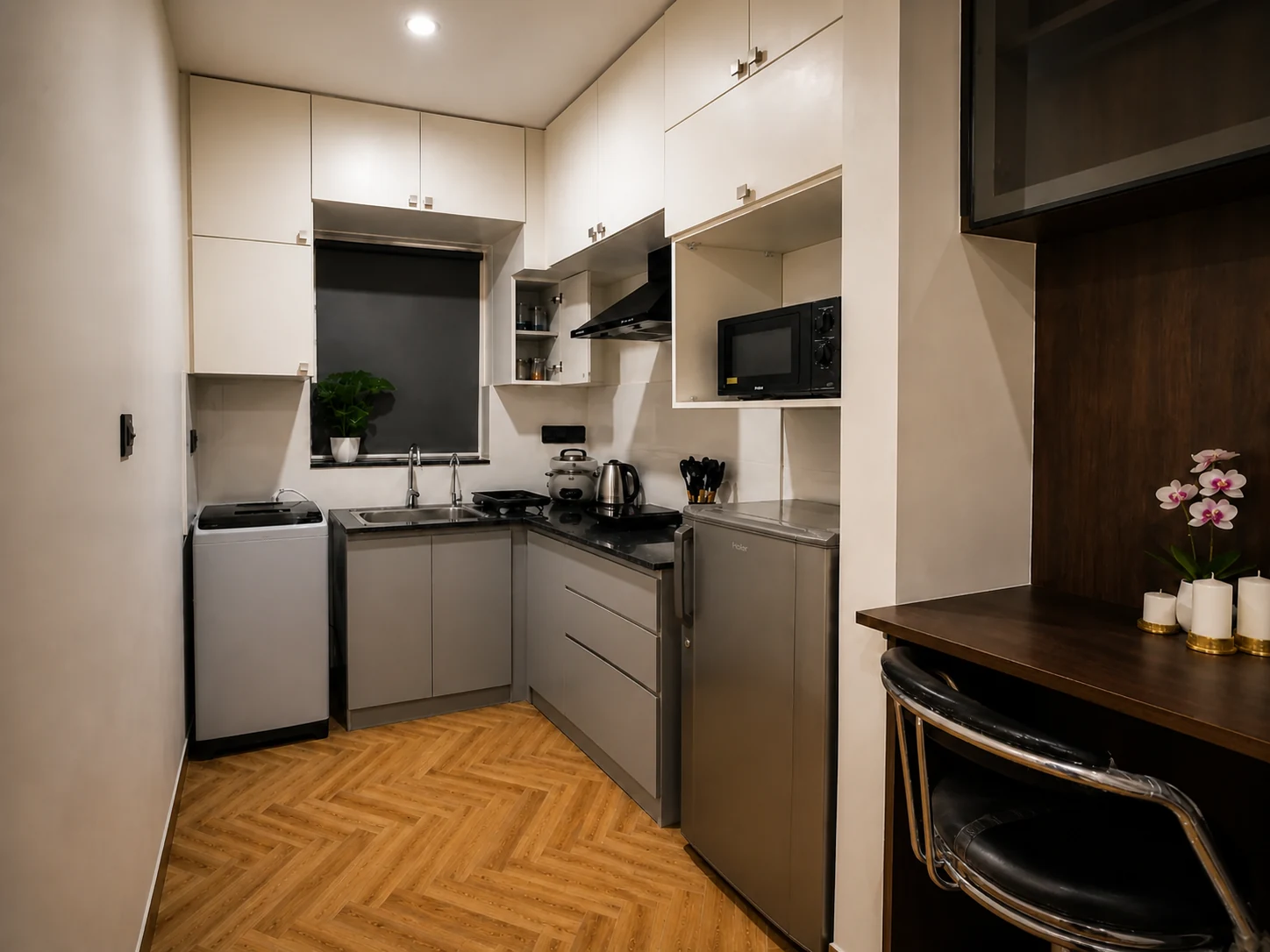 Third side angle of the 1BHK Premium kitchen