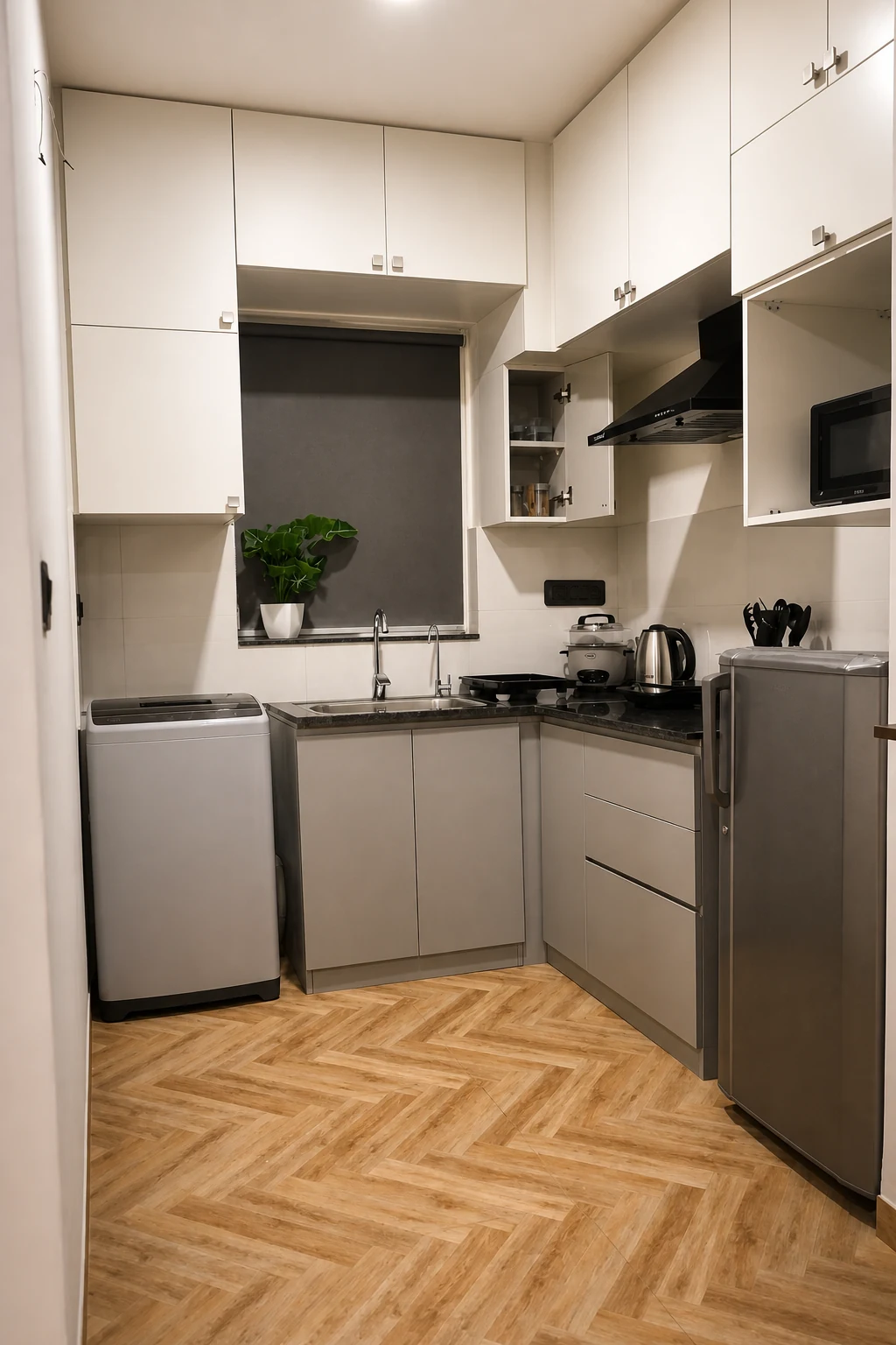 Tall view into the 1BHK Premium kitchen